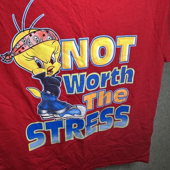 Vintage Looney Tunes Large T-Shirt Tee Short Sleeve Tweety Bird Not Worth Stress - Picture 11 of 12